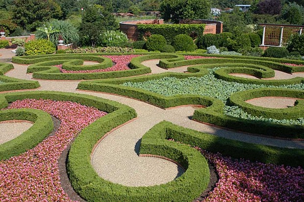 The meticulous plantings in the boxwood garden are breathtaking.