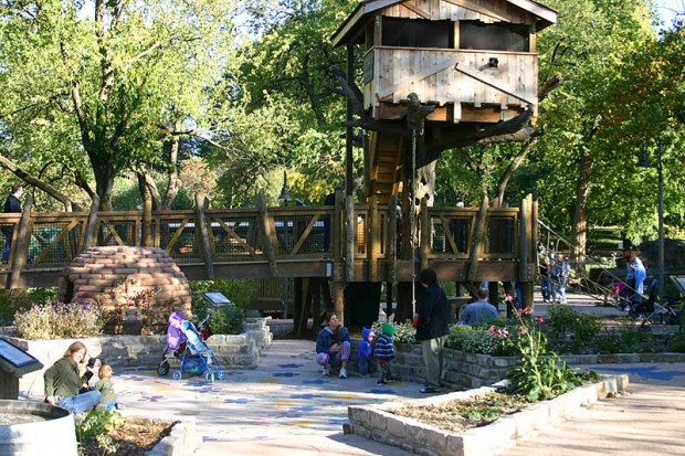 Many activities abound in the children's garden, including a tree house.