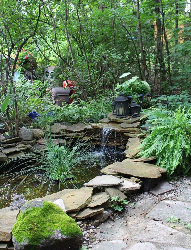 The pond adds soothing sound to Tim and Dawn Condon’s garden.